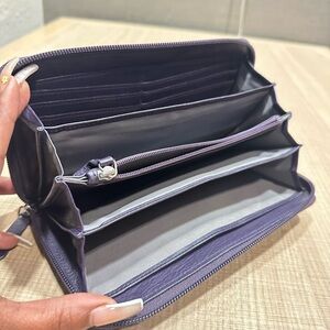 Levenger Deep Purple Leather Zip Around Wallet Bill fold